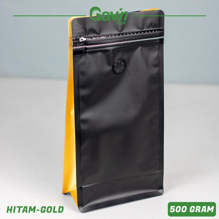 Gambar Packaging Kopi Valve Katup Udara 500gr - Flat Bottom Pouch Coffee Bean - Gold dari Gavintoys undefined Tokopedia