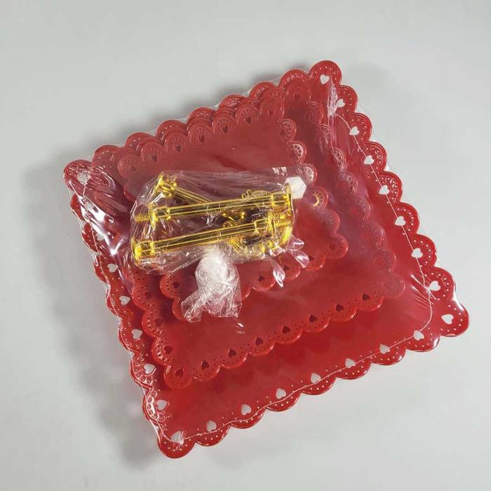 Gambar Rak Tingkat Penata Makanan Kue Buah Model Kotak Food Stand Display - Merah dari Sela Rumah undefined Tokopedia