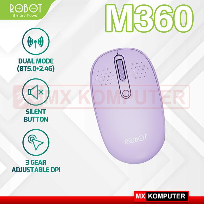 Gambar ROBOT Mouse USB 2.4G Wireless & Bluetooth 5.0 Dual Mode ROBOT M360 - Ungu dari MXKomputer_NEW undefined Tokopedia