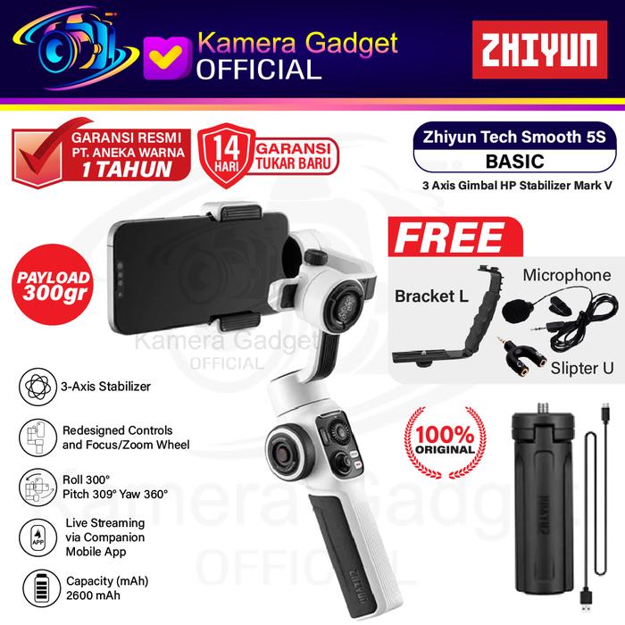 Gambar Zhiyun Smooth 5S Basic Gimbal Stabilizer Smartphone HP Zhiyuntech Tech - BASIC, PAKET STANDARD dari Kamera Gadget Official undefined Tokopedia