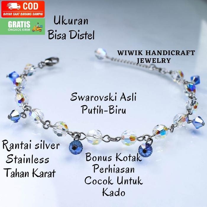 Gambar Gelang Tangan wanita swarovski/Gelang Swaroski original Sapphire biru - Putih dari wiwik handicraft undefined Tokopedia