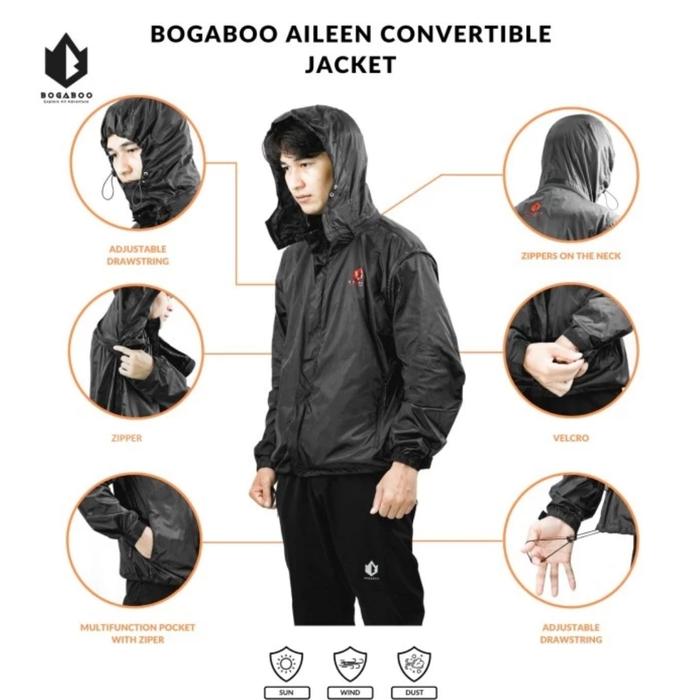 Gambar jaket running trail lari convertible jacket bogaboo aileen Waterproof - Hitam, S dari PERALATAN CAMPING GROSIR undefined Tokopedia