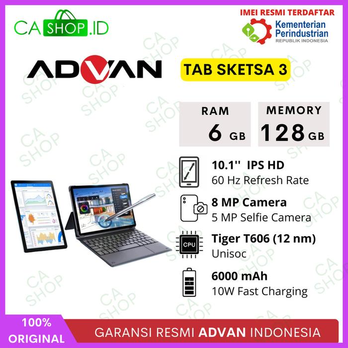 Gambar Advan Tab Sketsa 2 - 4GB 64GB (4/64) T310 - New Ori Garansi Resmi - Sketsa 3, Tablet + Stylus dari CA Shop undefined Tokopedia