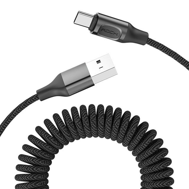 Gambar ROCK - USB Type C Metal Stretchable Spring Cable Fast Charge & Sync - Hitam dari Nesto Kota Surabaya Tokopedia