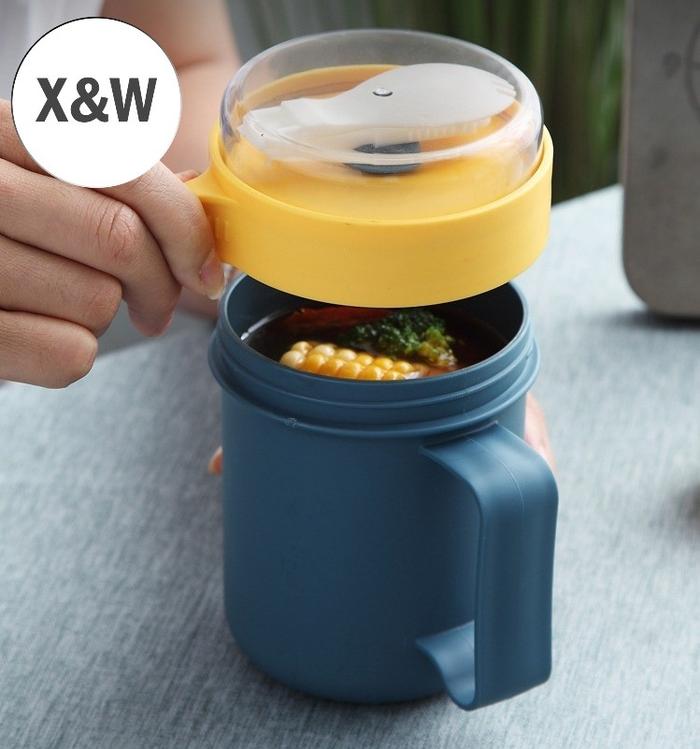 Gambar X&W Gelas Soup & Ice Multifungsi OR-0238 + Sendok Anti Tumpah BPA Free - 580ml - NAVY YELLOW dari X&W undefined Tokopedia