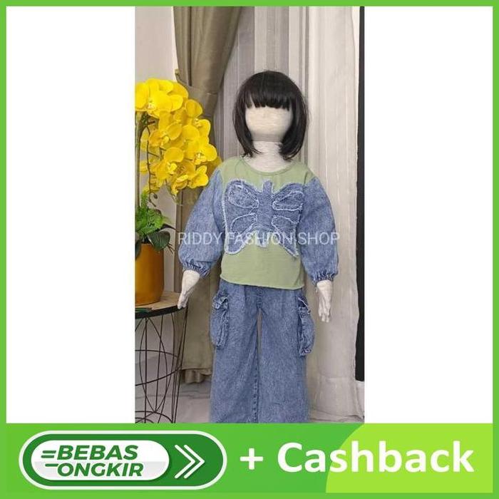 Gambar Gen45 - Setelan Jeans Kupu-Kupu Mix Crinkle Anak Perempuan Usia 3 - 12 - SAGE, 10THN dari Alpha Gen45 undefined Tokopedia