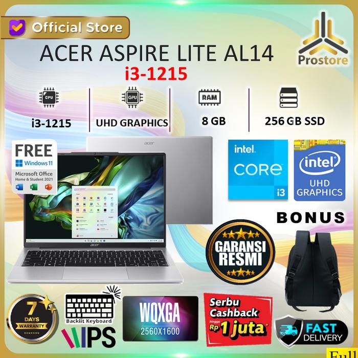 Gambar LAPTOP ACER ASPIRE LITE AL14 I3 1215 8GB 512 SSD W11 OHS 14.0WUXGA IPS - RAM 8GB/256SSD, LAPTOP dari ProStoreComputer undefined Tokopedia