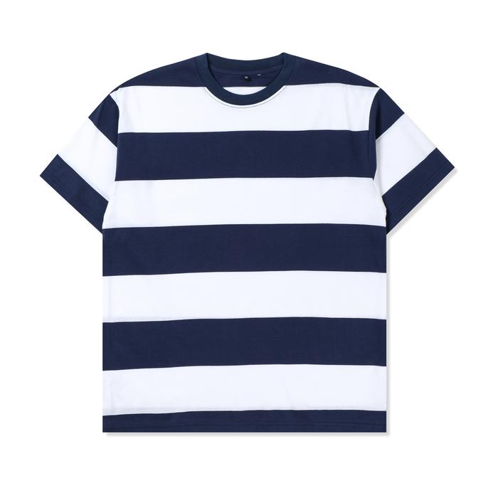 Gambar Kaos Oversize Stripe Cotton 24s All Varian | Fabric and Basic - White - Navy, S dari Fabric and Basic undefined Tokopedia