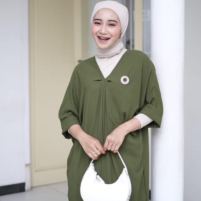 Gambar Dress Gamis Fashion Muslim Fahira Kaftan Cri nkle Airflow vg - Army, XXL dari rechucollection undefined Tokopedia