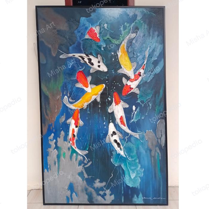 Jual Lukisan ikan koi abstrak timbul hiasan dinding 135x85cm - Tanpa ...