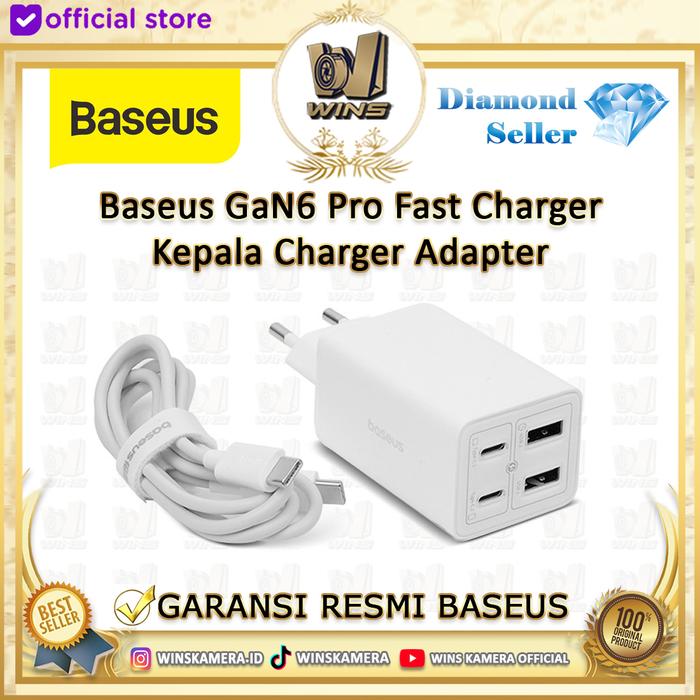 Gambar Baseus GaN6 Pro Fast Charger 2C+2U 65W & 100W EU Kepala Charger - moon white, 65W dari WINS OFFICIAL STORE undefined Tokopedia