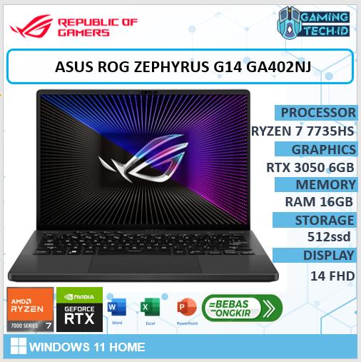 ASUS ROG ZEPHYRUS G14 GA402NJ RYZEN 7735HS RTX3050 6GB/ 16GB 512GB  W11+OHS 120HZ GRY -R735A6G-O GARANSI RESMI paket komplit di  Gaming