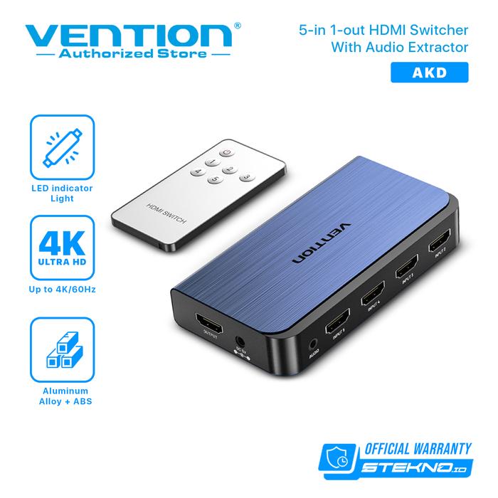 Gambar Vention 5 In 1 Out HDMI Switcher 4K HDR HDCP 2.2 - AKD dari Vention Authorized Store undefined Tokopedia