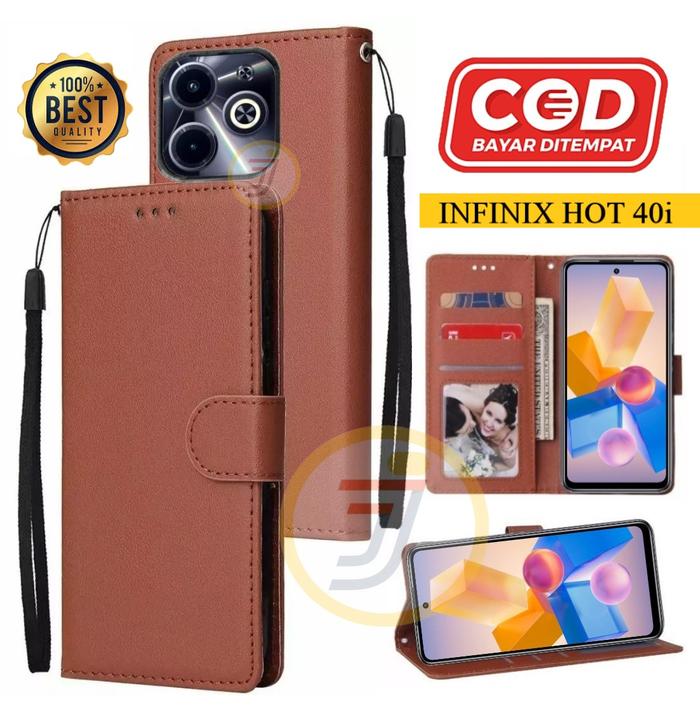 Gambar Flip Case Infinix Hot 40i Case Kulit Casing Dompet HP Premium - Cokelat dari Java Acc Store undefined Tokopedia