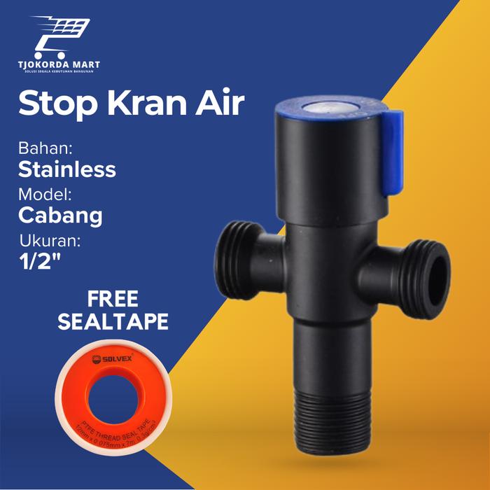 Gambar Stop Kran Cabang Closet /Stop kran T Shower Hitam 1/2inch - Cabang dari TjokordaMart undefined Tokopedia