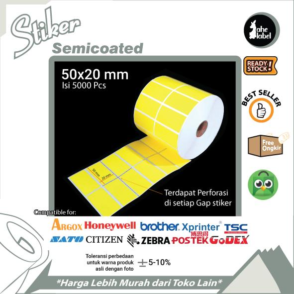 Sticker Jahe Jual LABEL STICKER 50X20 MM SEMICOATED STIKER LABEL 50X20 MM - Kuning ...