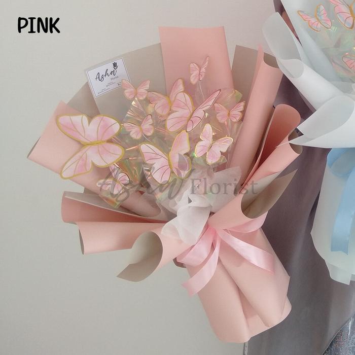 Gambar Buket Kupu-Kupu / Buket Murah / Buket Wisuda / Buket Butterfly - Pink dari Asha Florist Supply undefined Tokopedia
