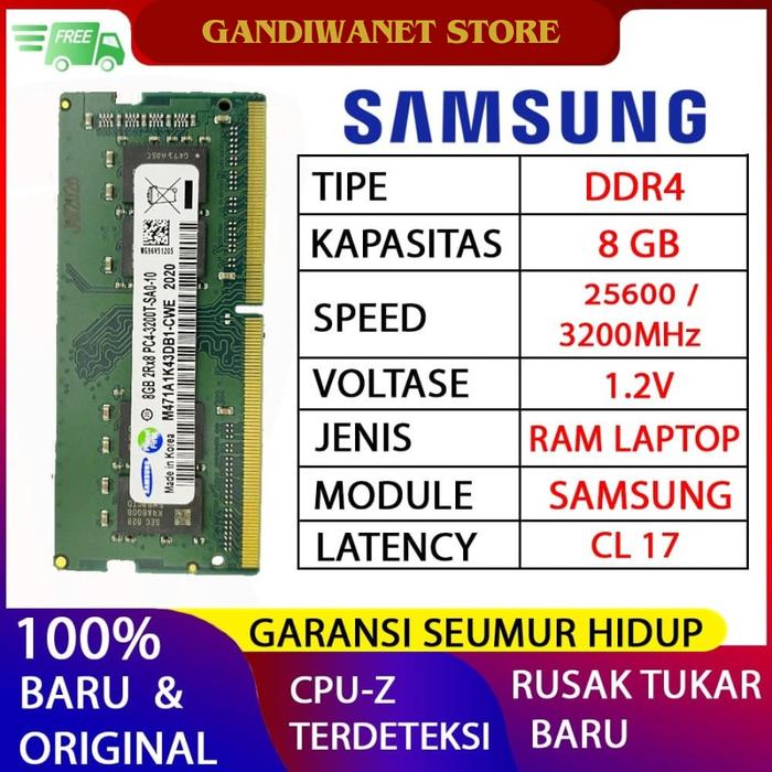 Jual RAM LAPTOP SAMSUNG DDR4 8GB 3200 MHz 25600 ORI Kota