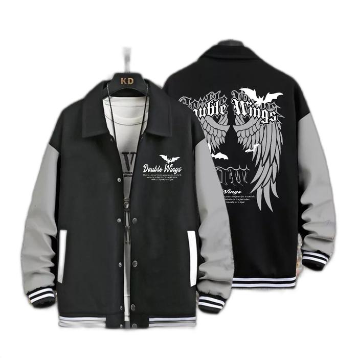 Gambar JAKET BASEBALL VARSITY SAYAP JAKET VARSITY KANCING JAKET JUMBO PRIA - hitam silver, L dari jaketanshop undefined Tokopedia