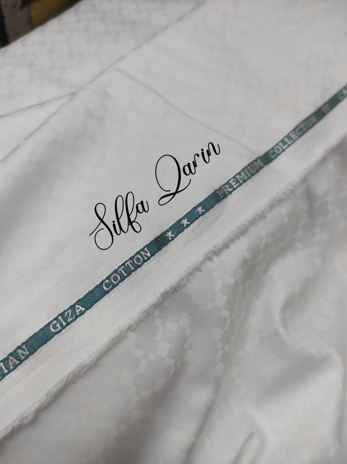 Gambar Kain Bahan Katun Giza Soktas Italian / Bahan Cotton Giza Soktas - Putih Corak #D3 dari QarinTextile18 undefined Tokopedia