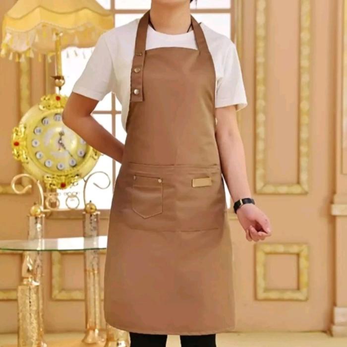 Gambar APRON CELEMEK BARISTA KOREAN CHEF MASAK CAFE DAPUR PREMIUM DRILL - APRON BROWN dari PS Shop Grosir undefined Tokopedia