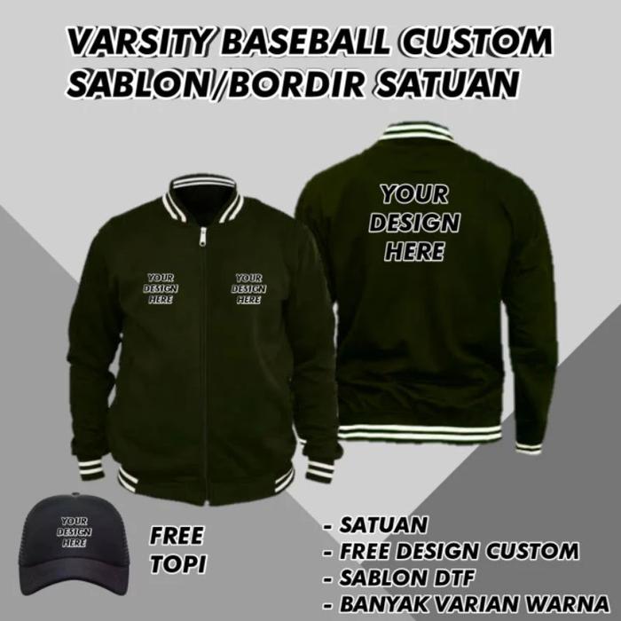 Gambar JAKET VARSITY Zipper Design bebas costum sablon & Bordir free topi - sablon, 3XL dari faiziolshop undefined Tokopedia