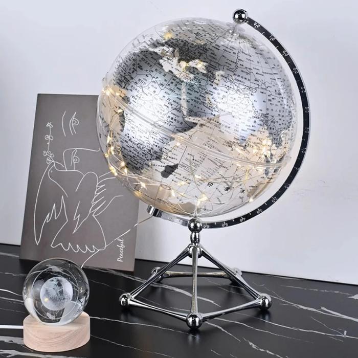 Gambar Dekorasi Ornamen Globe Peta Dunia / LED Clear Globe Ornament EB 2777 - Silver dari EB Home Decor & Living undefined Tokopedia