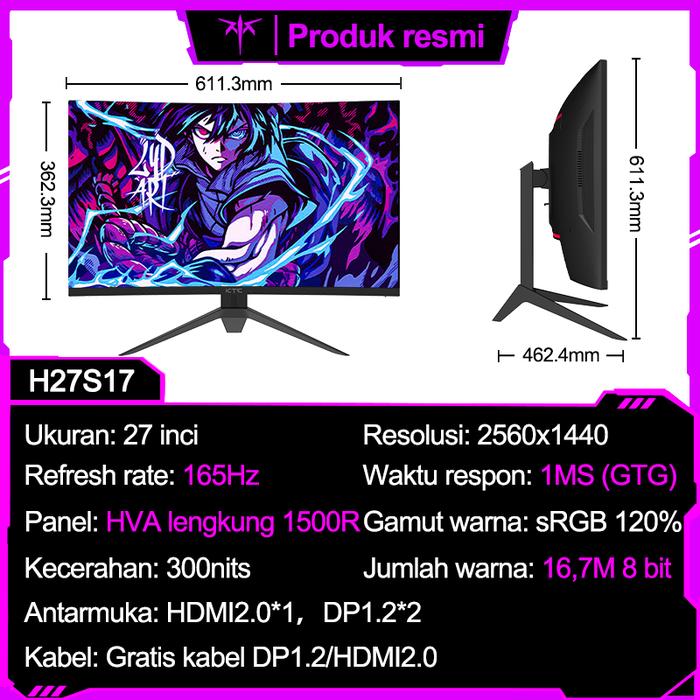 Gambar Monitor gaming KTC lengkung 27 inci refresh tinggi 165HZ 2K Fast IPS - H27S17 dari KTC INDONESIA undefined Tokopedia