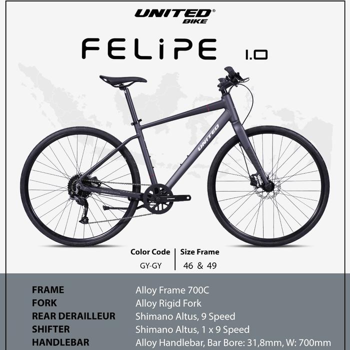 Gambar sepeda Hybrid Gravel UNITED FELIPE 1.0 alloy - gy gy dari Hk store2 undefined 4 Tokopedia