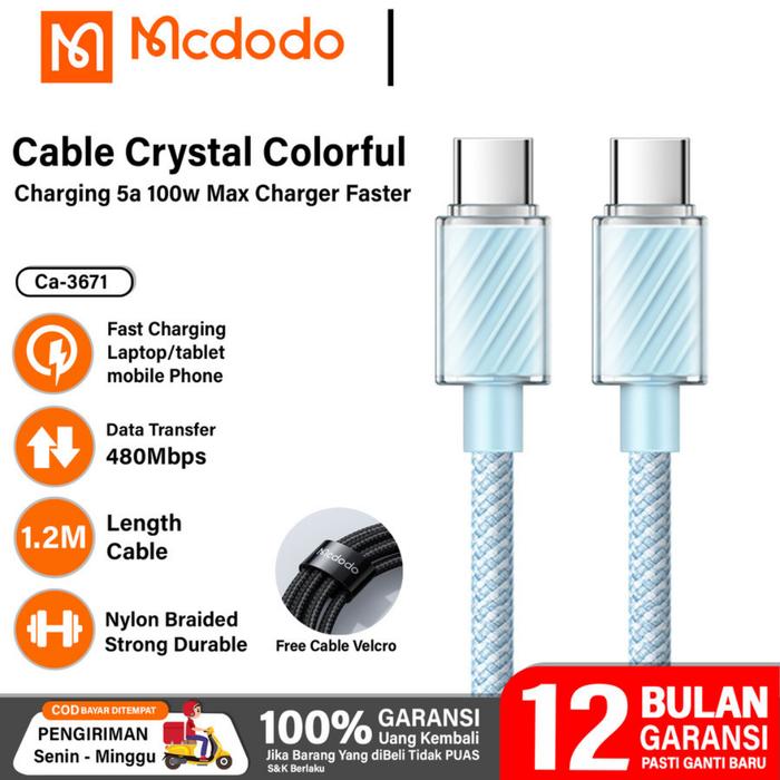 Gambar MCDODO Kabel Data iPad Macbook Pro iPhone 15 Type C to Type C 5a 100w - Biru Muda dari boss muda88 undefined Tokopedia