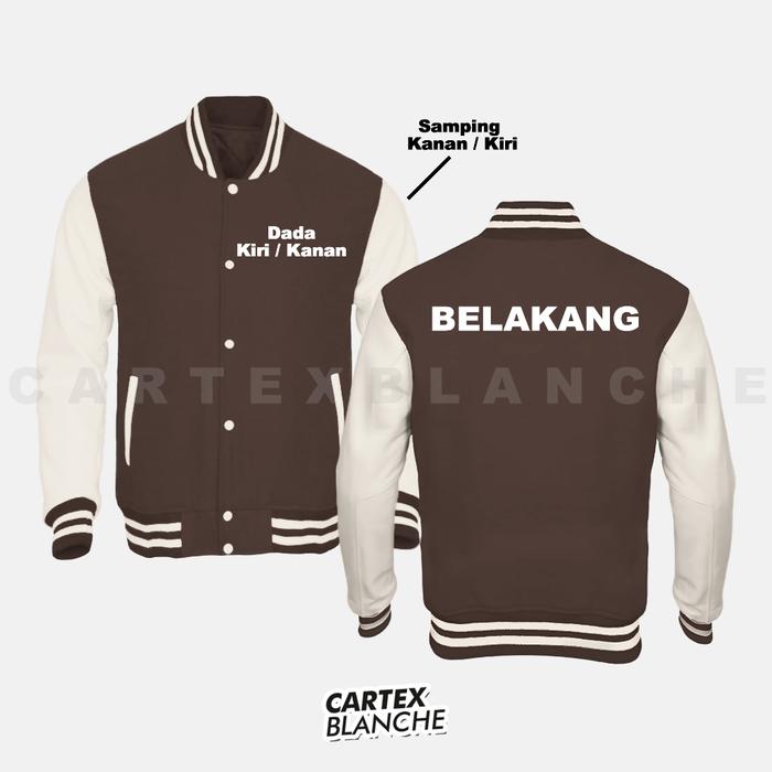 Gambar Custom Jaket Varsity Baseball (Sablon / Bordir) Pria & Wanita M - XXL - COKLAT X BEIGE, M - 1/2 POSISI dari CARTEXBLANCHE undefined Tokopedia