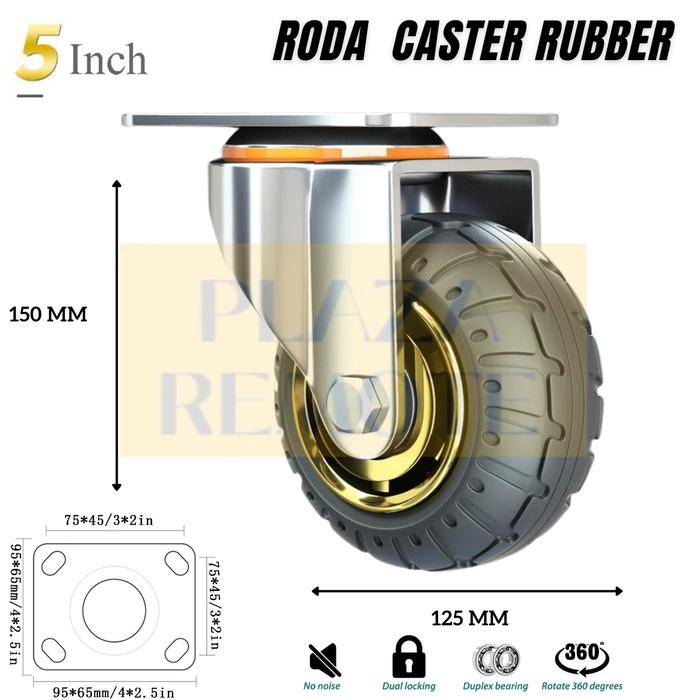 Jual RODA CASTER RUBBER + BEARING TROLY HEAVY DUTY REM HIDUP MATI ...