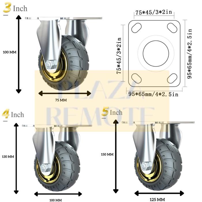 Jual RODA TROLY CASTER BAHAN RUBBER HITAM REM HIDUP MATI 3 4 5 INCH ...