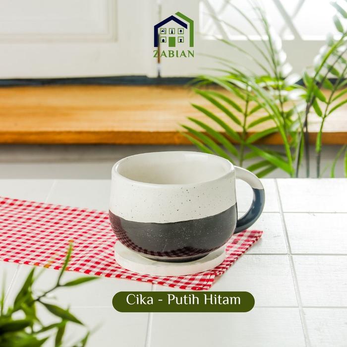 Gambar ZABIAN - CIKA | MUG GELAS KOPI CANGKIR KERAMIK PERLENGKAPAN RUMAH - putih/hitam dari Zabian Store undefined Tokopedia