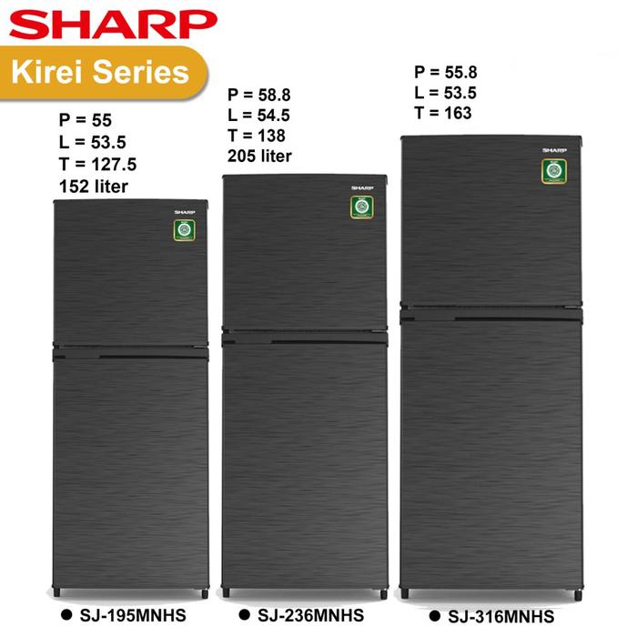 Gambar SHARP SJ-316MN HS Kulkas 2 Pintu Kirei Series Low Watt 256 Liter - SJ-195MN-HS dari Jakarta Super Store undefined Tokopedia