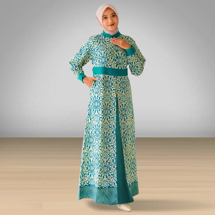 Gambar CHELSEA GAMIS BATIK KOMBINASI MODEL TERBARU TAMPIL ELEGAN - Hijau, M dari TOKO GAMIS KHAIRA undefined Tokopedia