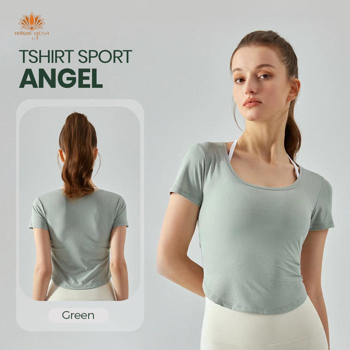 Gambar Kaos Tshirt Sheer Sport Senam  Angel / Baju Yoga Olahraga Tipis / Kaos Lengan Pendek Wanita - Hijau, M dari Unique Yoga Indonesia undefined Tokopedia