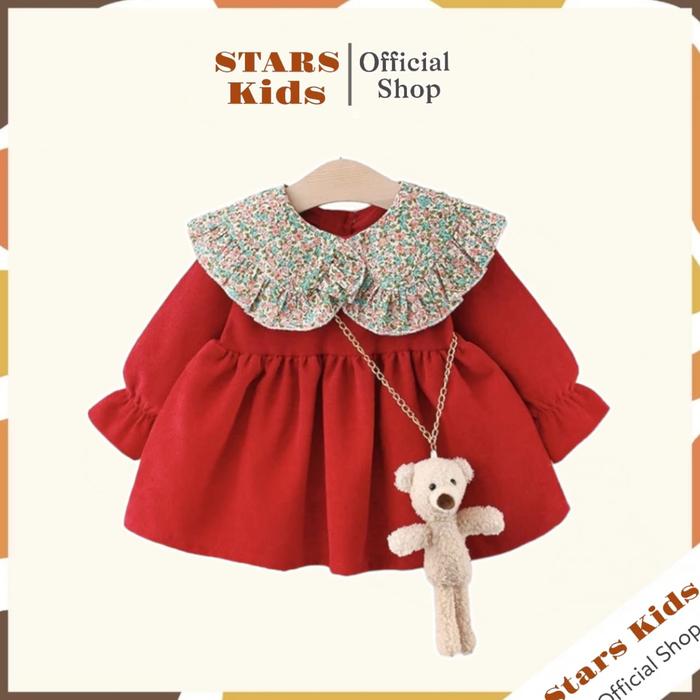 Gambar Dress Korea Anak Bayi Perempuan Import Dress Free Gantungan Boneka - EMILY MERAH, 0-6 BULAN dari Stars Kids Official Store undefined Tokopedia