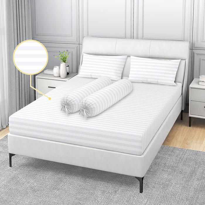 Gambar Sprei Set Microtencel Silk Sprei Hotel Motif Salur Tencel Vito II - White, 120x200x40 dari Rosanna World undefined Tokopedia