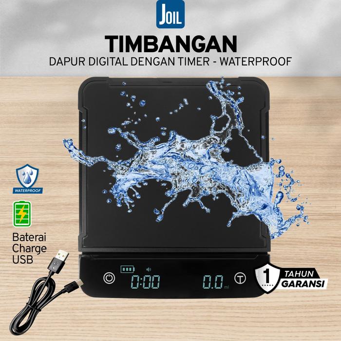 Gambar Joil Timbangan Kopi Digital 0.1gr/3Kg Auto-Timer & Akurasi Tinggi USB Portable Chargeable - D11C Alat Dapur - D11C-Waterproof dari Joil undefined Tokopedia