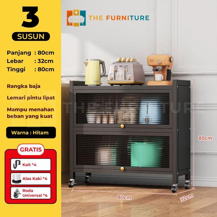 Gambar Rak Piring Tertutup / Rak Dapur / Rak Susun Serbaguna / Lemari Piring - 80CM-3LYR-HITAM dari WEBWAVE26 undefined Tokopedia