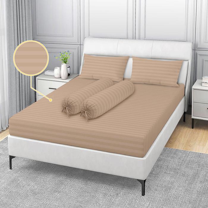 Gambar Sprei Set Microtencel Silk Sprei Hotel Motif Salur Tencel Vito I - Mocca, 120x200x40 dari Rosanna World undefined Tokopedia