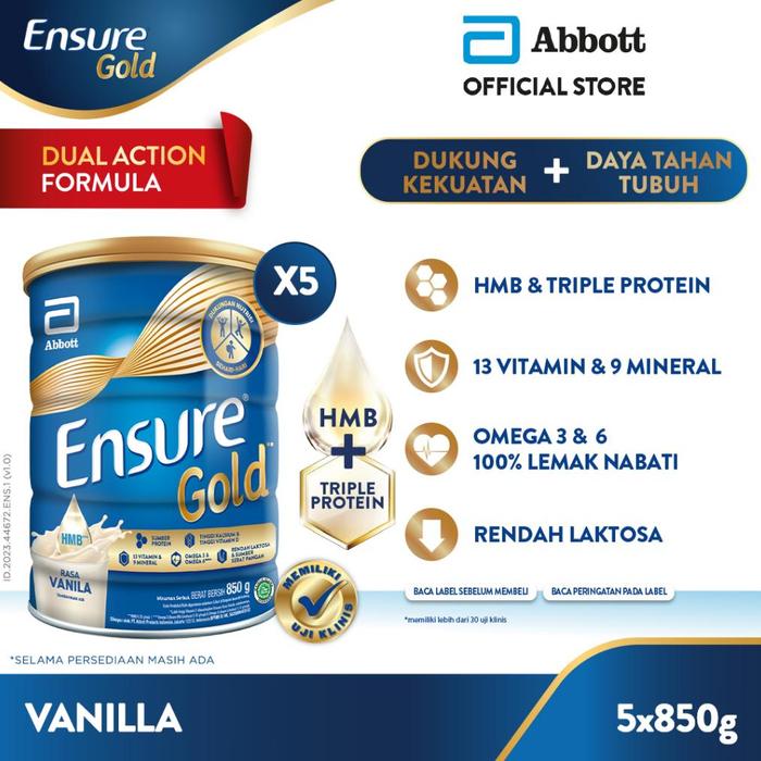 Gambar Ensure Gold HMB Vanila 850 g - Nutrisi Dewasa Rendah Laktosa - 5 pcs dari Gantari&#39; undefined Tokopedia