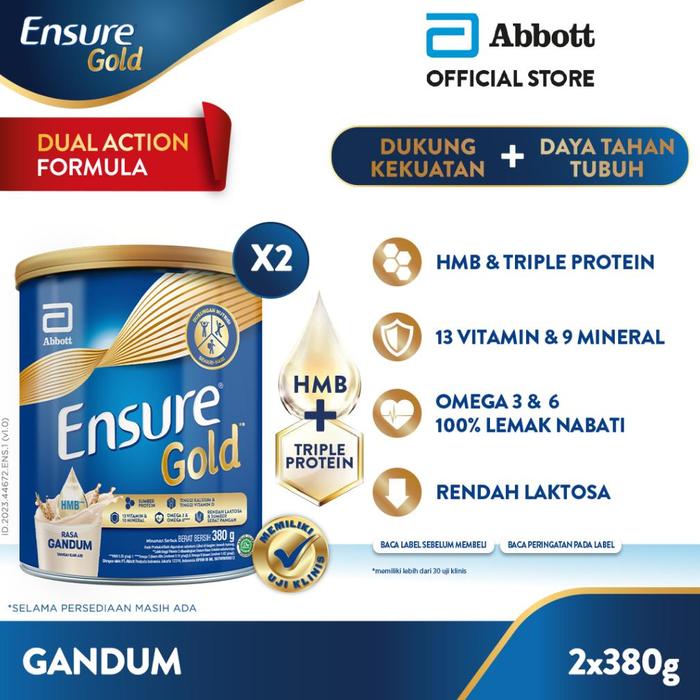 Gambar Ensure Gold HMB Gandum 380 g - Nutrisi Dewasa Rendah Laktosa - 2 pcs dari Gantari&#39; undefined Tokopedia