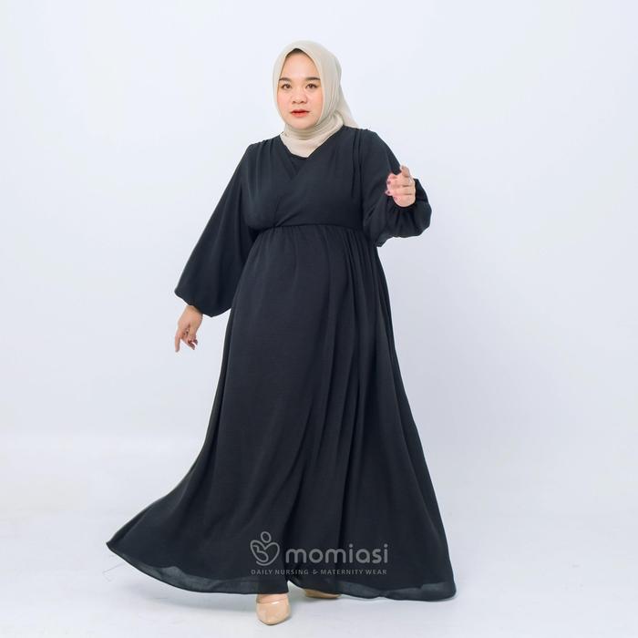 Gambar Sofia Dress Crinkle - Momiasi - Dress Bumil Busui Friendly - SOFIA-HITAM, JUMBO (XL) dari Momiasi Indonesia Kab. Bandung Tokopedia