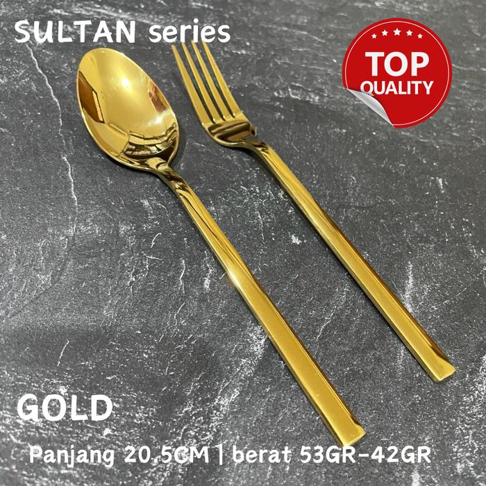 Gambar Sendok Garpu Stainless Tebal Shiny Premium Hotel Resto  SULTAN SERIES - [1psg] GOLD dari Mega Indo Grosir undefined Tokopedia