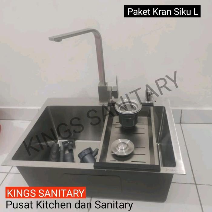 Gambar Kitchen sink onan ori 6045 stainless Sus304/Bak cuci piring minimalis modern komplit set kran - Paket Kran Siku dari Kings Sanitary undefined Tokopedia