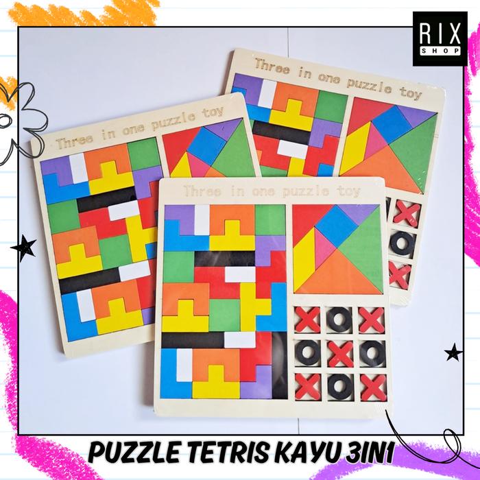Jual Mainan Puzzle Kayu Russian 3in1 Tetris Tangram Catur XO - Wooden ...