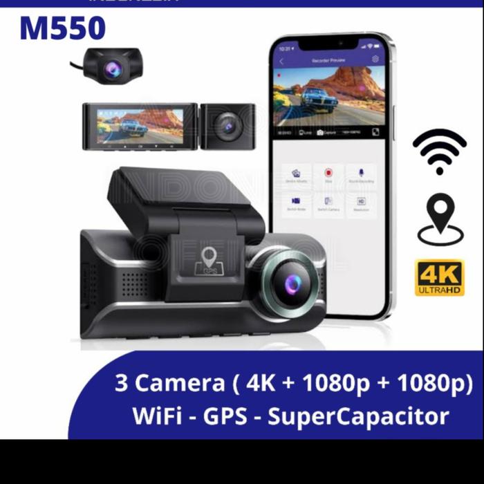 Gambar Azdome M550 4K 3 Kamera WiFi SuperCapacitor GPS Dashcam Car DVR - M550, 64GB dari Hype Solution Corp undefined Tokopedia