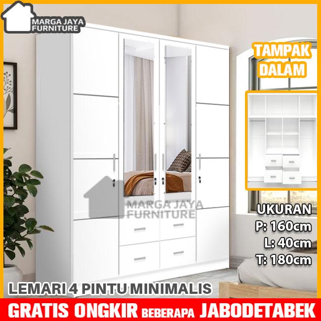 Gambar Lemari Pakaian Jumbo 4 Pintu Full Putih Minimalis + Laci dan Cermin - Tanpa Rakit dari Marga Jaya Furniture 5 undefined Tokopedia